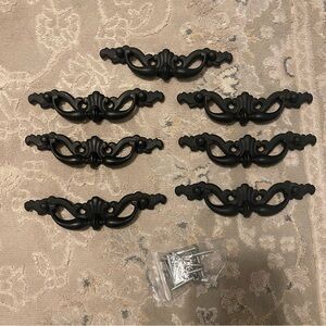 Vintage Lot x 7 Drawer Pulls Drop Bail Knobs Black 3.5 Inch Center 6 Inch Wide